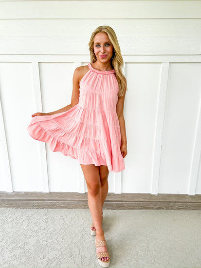 Pink Dress Hi-Nk Tiered - Southern Belle Boutique