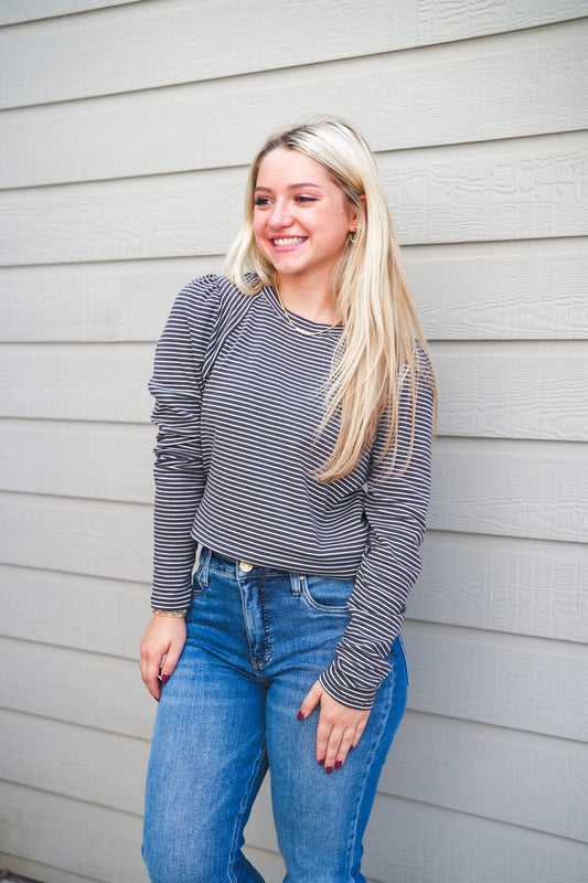 Grey/White Striped Jersey - Southern Belle Boutique