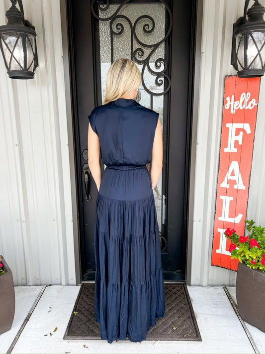 Ink Sleeveless Tiered Maxi Dress