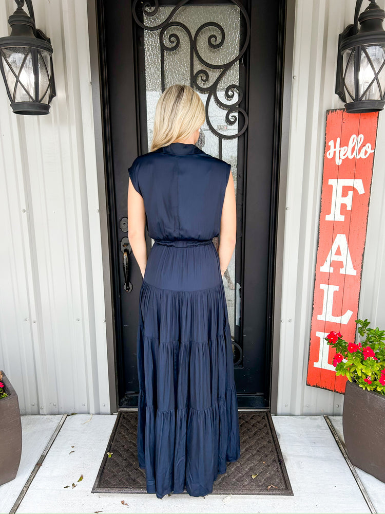 Ink Sleeveless Tiered Maxi Dress