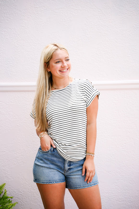 Ivory Black Striped Knit Top