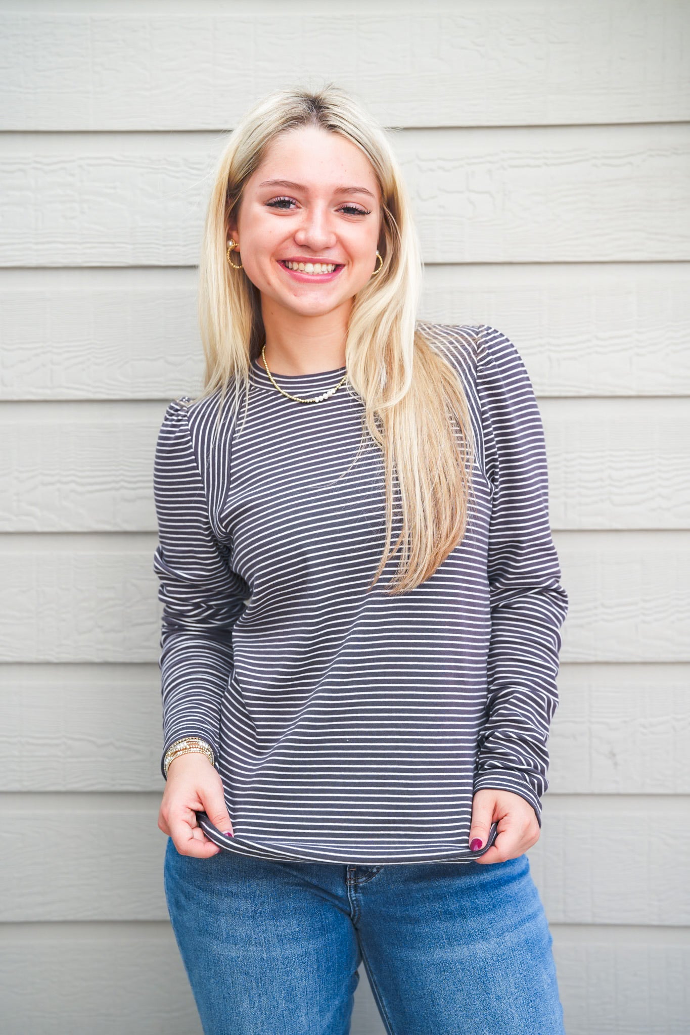 Grey/White Striped Jersey - Southern Belle Boutique