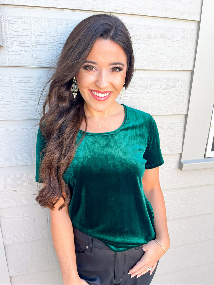 Aimee Scoop Neck Top - Forest Velvet - Southern Belle Boutique