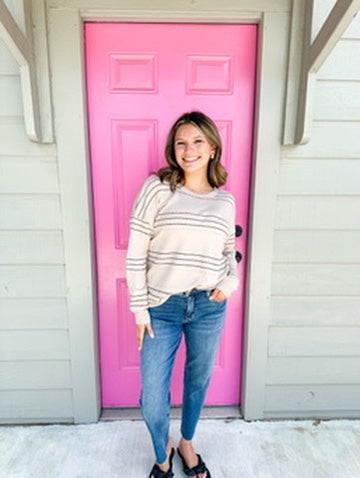 Oatmeal/Black Striped Sweater