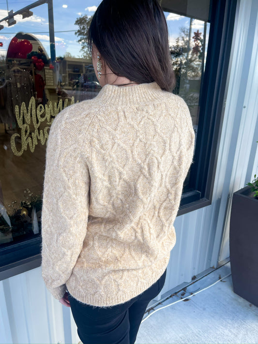 Eudora Cable Knit Sweater - Oatmeal - Southern Belle Boutique