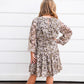 Brown Floral Smock Waist Tiered Dress