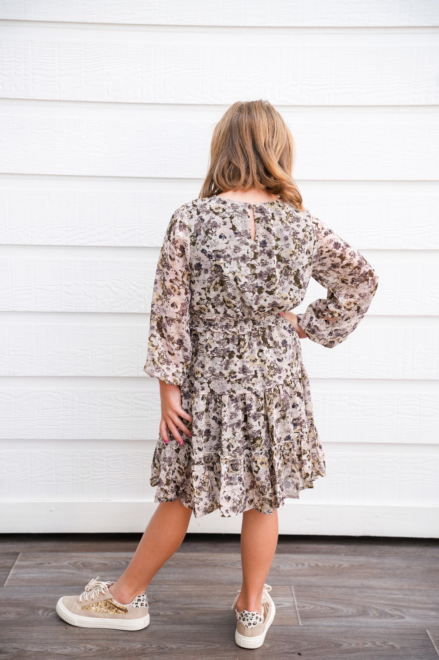 Brown Floral Smock Waist Tiered Dress