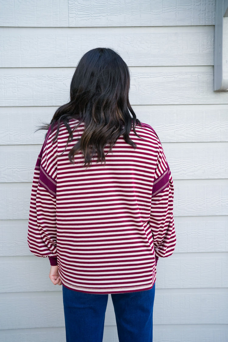 Burgundy Sand Striped Top