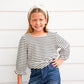 White Black Striped Square Neck Top