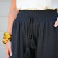 Cotton Linen Smocked Waist Pants with Tassel - Black - Southern Belle Boutique