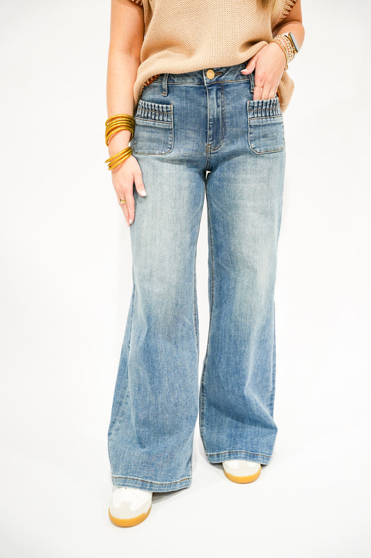 Maya High Rise Wide Leg Patch Jean - Affection - Southern Belle Boutique