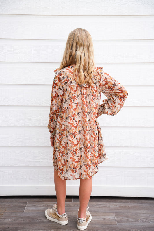 Taupe Floral Ruffle Dress