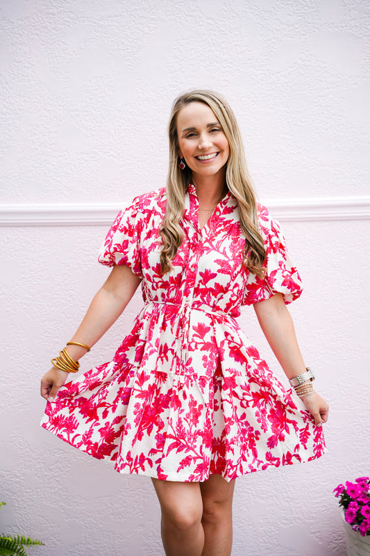 Pink Floral Button Down Mini Dress