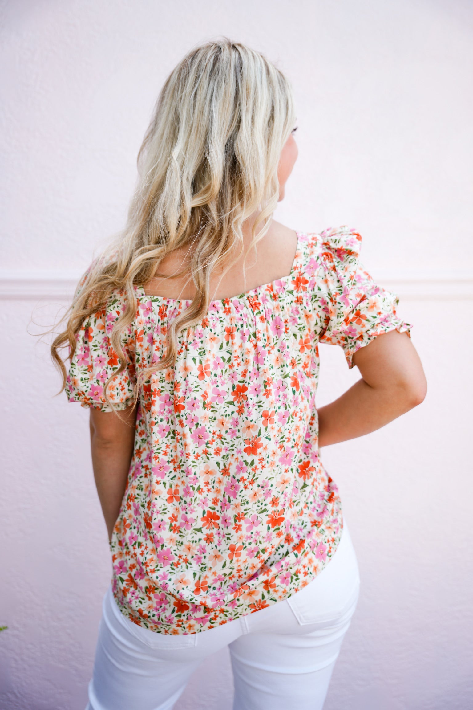 Pink Ivory Ruffled Tie Neck Blouse - Southern Belle Boutique
