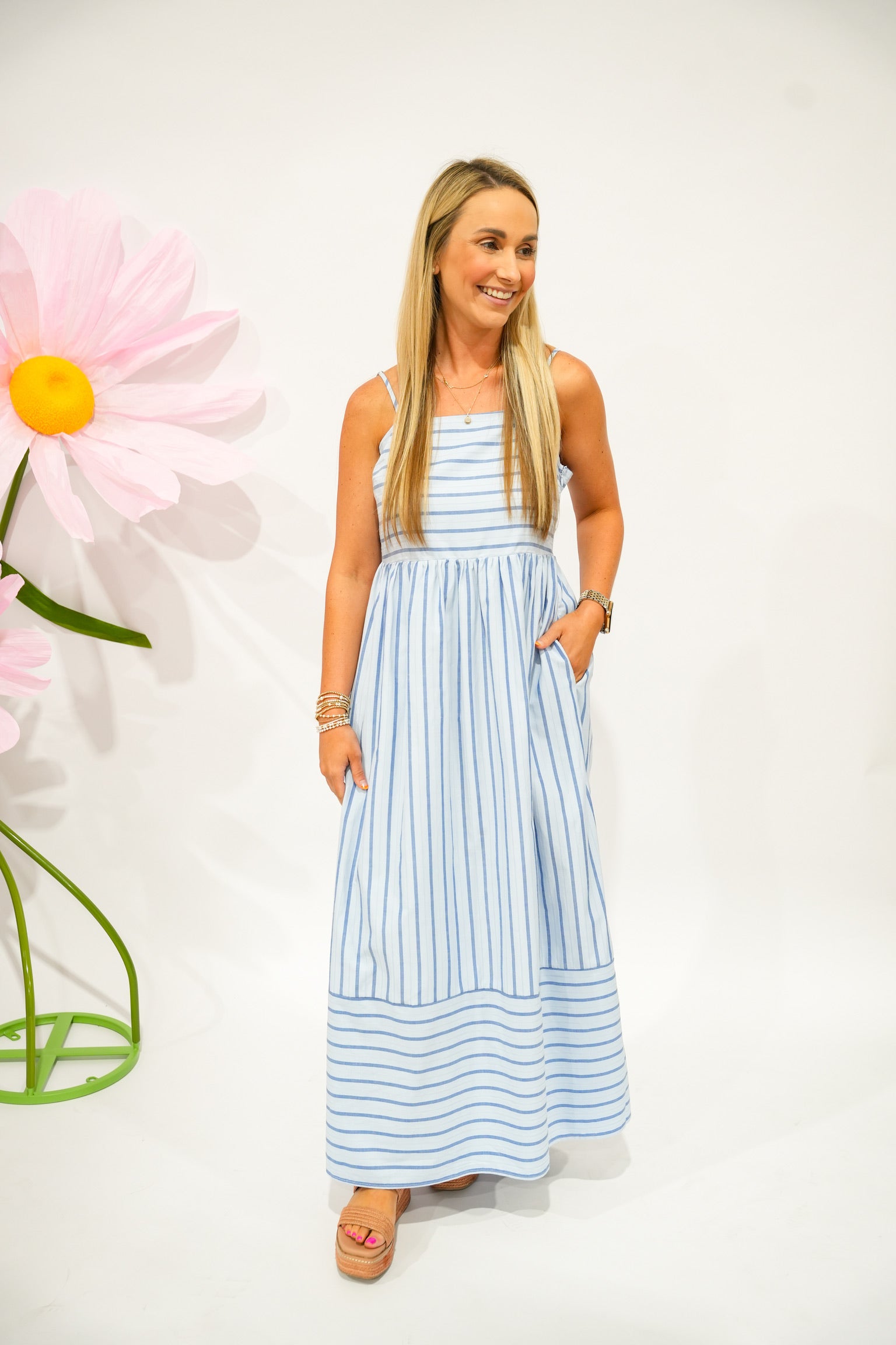 Lt Blue Striped Maxi Dress - Southern Belle Boutique