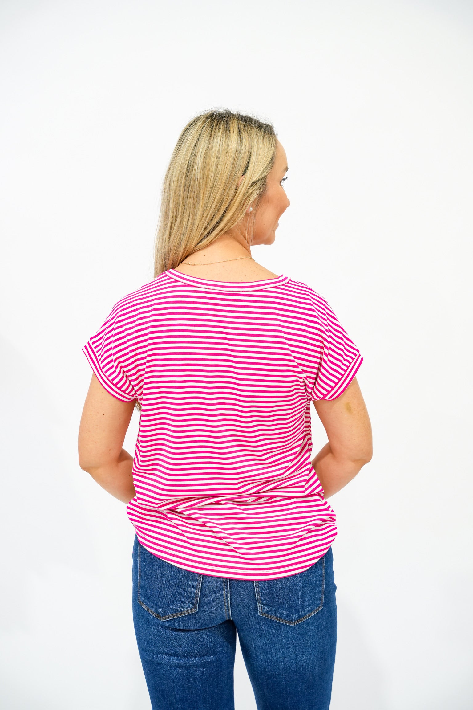 Fuchsia Striped VNeck Top - Southern Belle Boutique