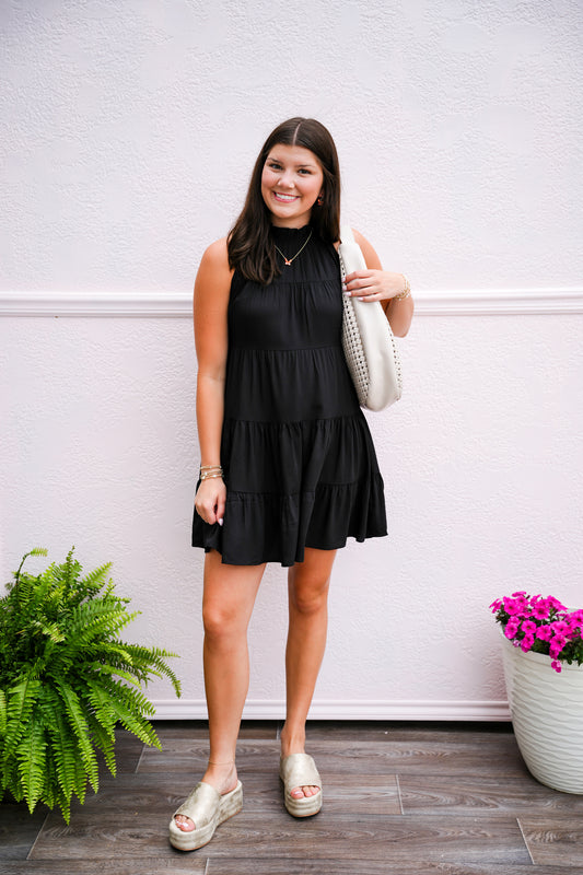 Black Back Bow Halter Dress