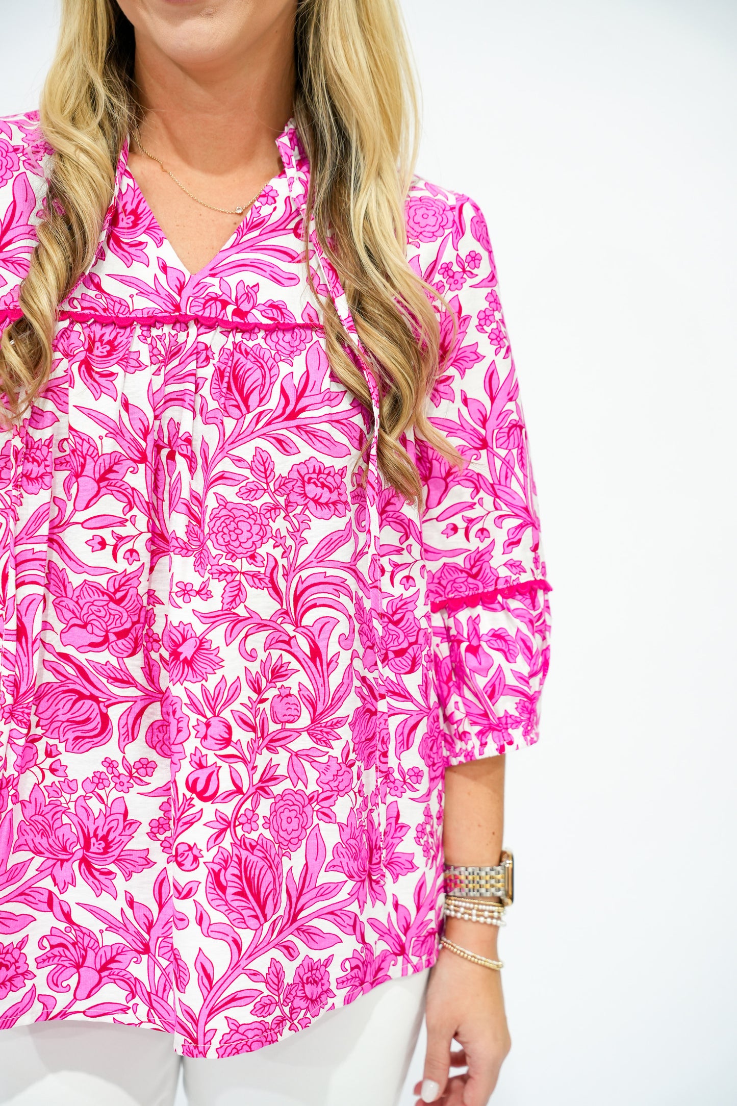 Gloria Fuchsia Print Blouse - Southern Belle Boutique