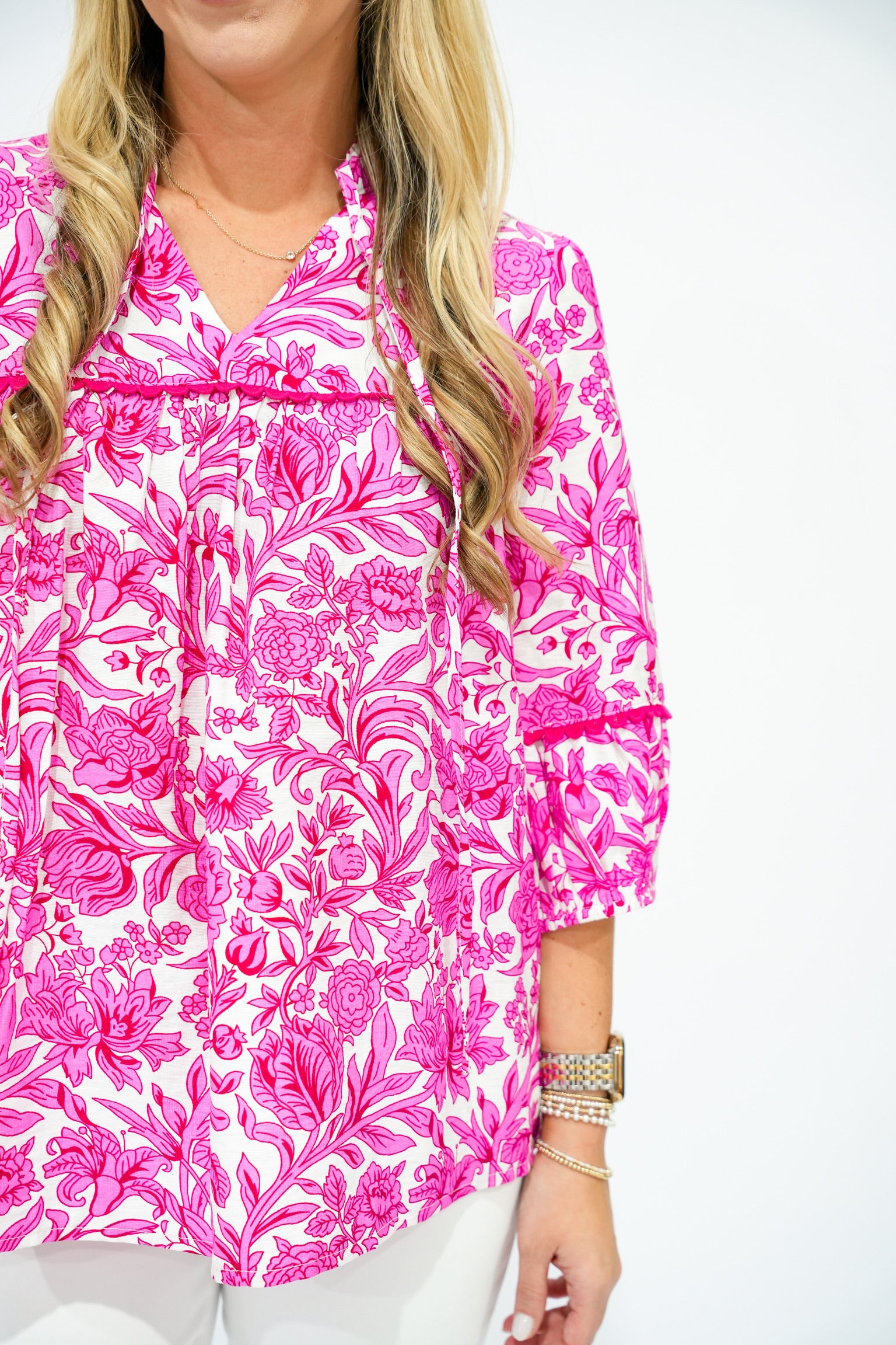 Gloria Fuchsia Print Blouse - Southern Belle Boutique