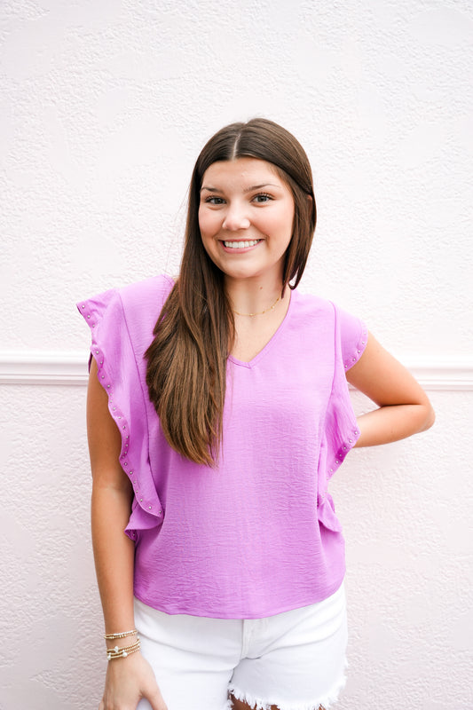 Purple Ruffled Sleeve Blouse