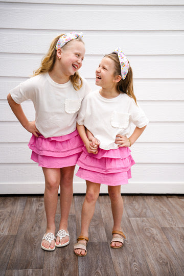 Pink Crochet Trimmed Layered Skirt - Southern Belle Boutique