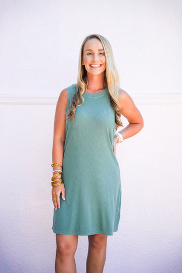 Justine Tank Dress - Slate Green - Southern Belle Boutique