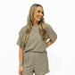Khaki Striped Lounge Short Set