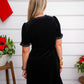Christmas Holiday Black Velvet Ruffled Mini Dress
