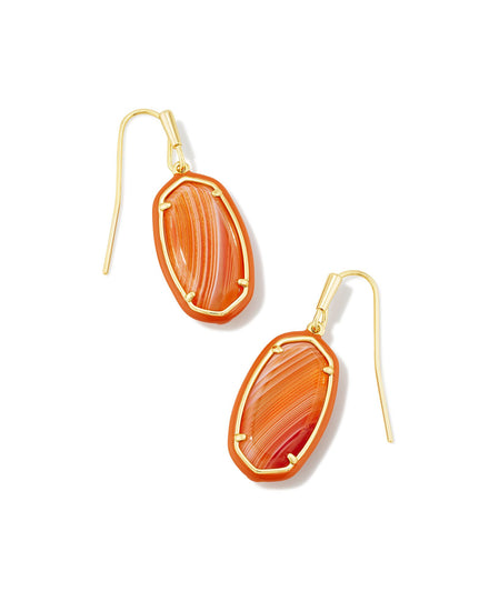 Dani Enamel Frame Drop Earrings Gold Orange Banded Agate - Southern Belle Boutique
