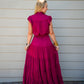 Satin Tiered Maxi Dress - Fall Red