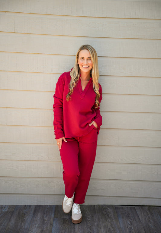Malibu Essential Tapered Lounge Pants - Garnet Red