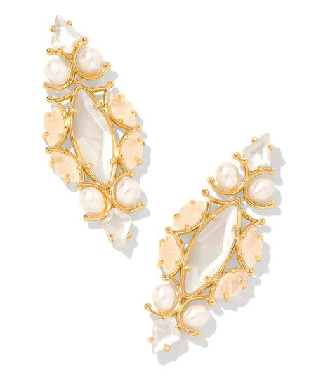 Genevieve Statement Earrings Gold Ivory Mix - Southern Belle Boutique