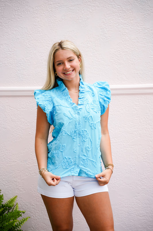 Aqua Blue Floral Top