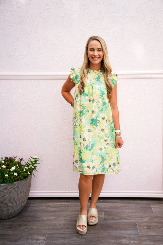 Sage Floral Babydoll Dress