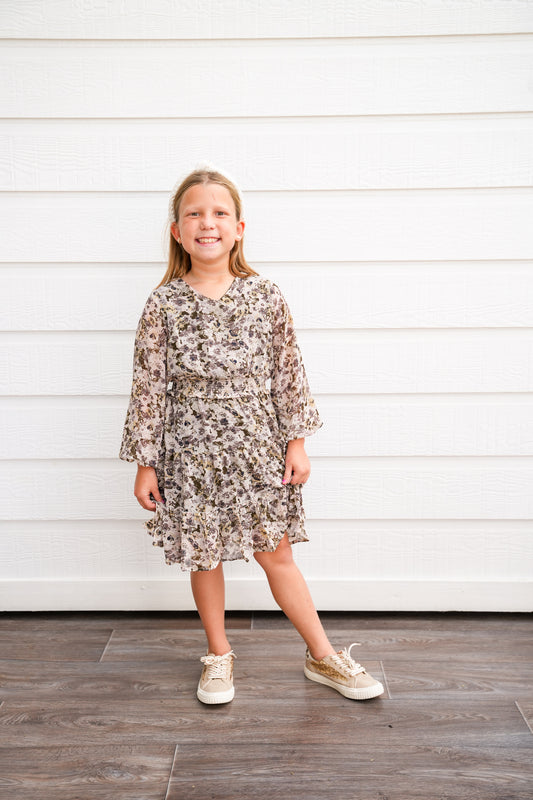 Brown Floral Smock Waist Tiered Dress