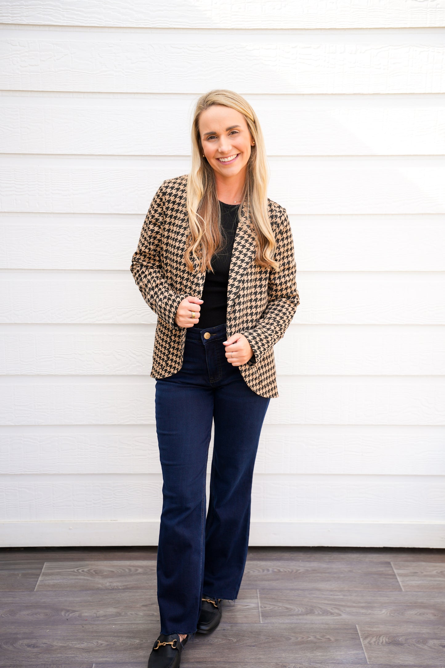 Mocha Black Houndstooth Jacquard Blazer