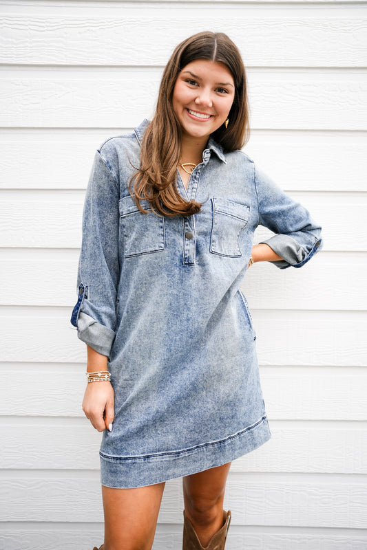 Anika Denim Dress - Medium Wash - Southern Belle Boutique