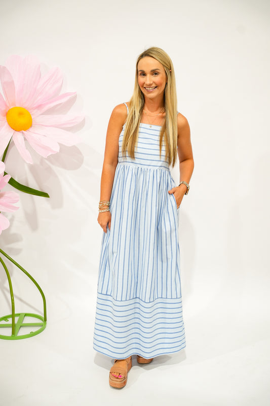 Lt Blue Striped Maxi Dress - Southern Belle Boutique