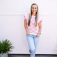 Pink White Striped Ruffle Sleeve Top - Southern Belle Boutique