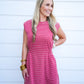 Striped Crew Neck Mini Dress - Crimson Red