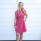 Striped Crew Neck Mini Dress - Crimson Red