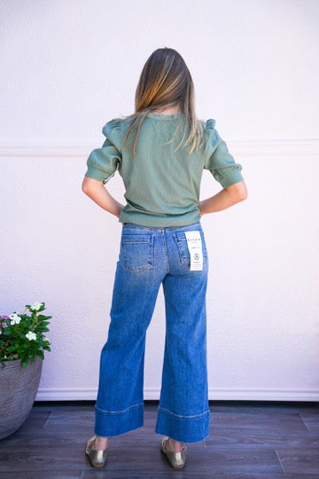 Tummy Control Mid Rise Crop Wide Pintuck Front - Medium
