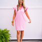 Pink Striped Contract Collar Dress