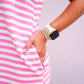 Pink Striped Contract Collar Dress