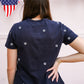 Star Embroidered Cotton Tee - Navy