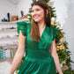 Hunter Green Satin Tiered Maxi Dress