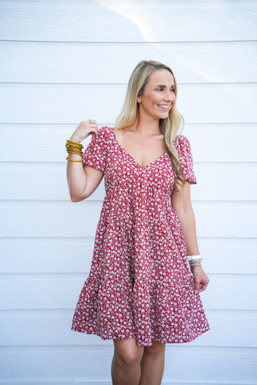 Rust Floral Printed Mini Dress