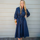 Eyelet Detailed Button Down Midi Dress - Blue Black