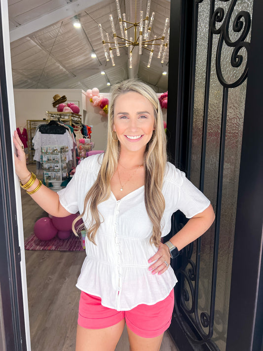Zoe Ruched White Shirt - Southern Belle Boutique