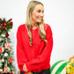 Red Knit Piper Cardigan Sweater